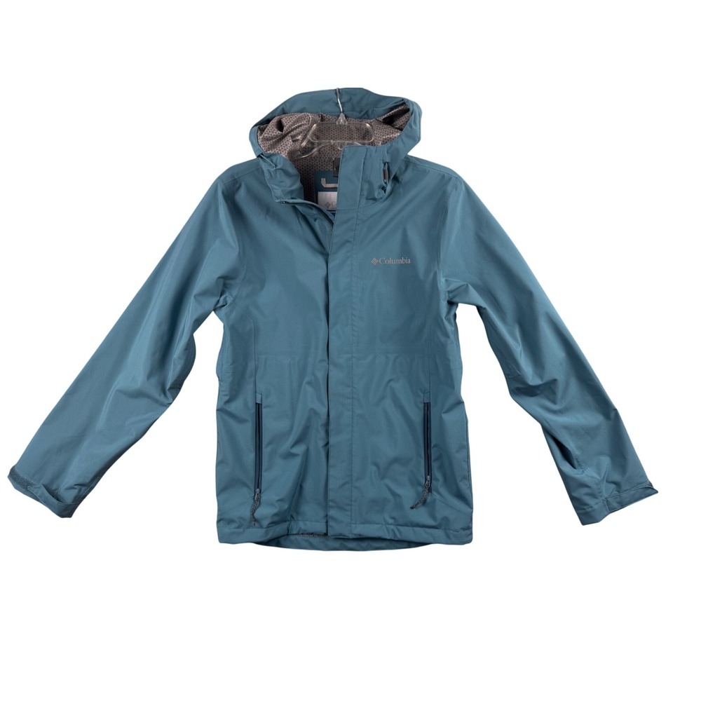 Columbia Omni-Tech Waterproof Rain Jacket Hooded Shell Womens XS Green/Blue